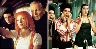  ??  ?? Below, from left Gaultier designed costumes for Luc Besson’s The Fifth Element (1997) and Pedro Almódovar’s Kika (1993)