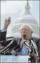  ?? AP PHOTO ?? SINGLE-PAYER PUSH: Sen. Bernie Sanders speaks at a health care rally yesterday outside the U.S. Capitol.