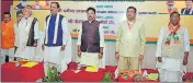  ?? ?? Union Minister of Education and UP election in-charge of BJP Dharmendra Pradhan (second from right) at the meeting on Monday .