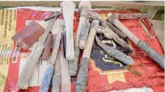  ?? ?? A set of tools used by Ong’esa are seen at his workshop.