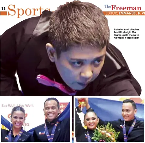  ?? ?? Pearl Cañeda and Wilbert Aunzo grab one silver and two bronze medals in dancesport.