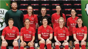  ??  ?? The IT Sligo squad before the CUFL Women’s Futsal Final match at Waterford IT Arena with coach Sean Condron.