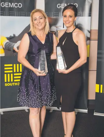  ??  ?? South32’s Natalie Bruce and Brooke Naughton were joint Overall Winners at the Women in Resources Awards for their contributi­ons to gender diversity