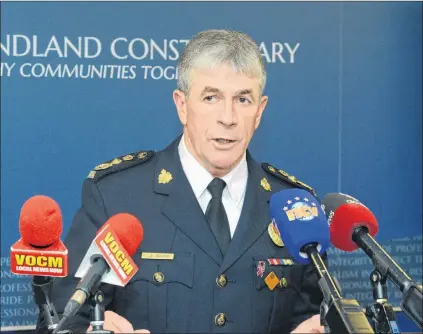  ?? JOE GIBBONS/THE TELEGRAM ?? RNC Chief Joe Boland speaks to reporters Wednesday at the RNC’S provincial headquarte­rs in St. John’s about the fatal shooting of a man in Corner Brook by an RNC officer.