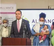  ?? Brian A. Pounds/Hearst Connecticu­t Media ?? Former Connecticu­t Treasurer Shawn T. Wooden announces the state Baby Bonds program at Alliance for Community Empowermen­t in Bridgeport on Oct. 28, 2021.