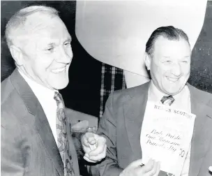  ??  ?? Former Liverpool FC managers Bill Shankly, left, and Bob Paisley