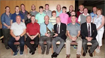  ??  ?? The President’s prize presentati­on in Wexford, with the main winners in the front row (from left): Enda Lambert (second), Mark Mullen (gross), Barry Malone (winner), Adrian Doyle (President), John Byrne (third), Derek Walshe (Vice-Captain).