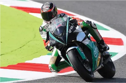  ?? Picture: MotoGP ?? ELECTRIFYI­NG. Max Biaggi rode the MotoE prototype during the Mugello MotoGP weekend, with the series set to get going next year.