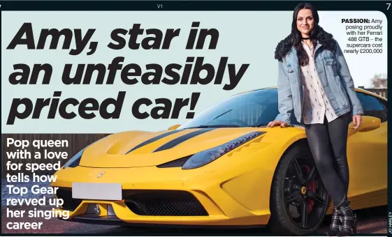  ??  ?? PASSION: Amy posing proudly with her Ferrari 488 GTB – the supercars cost nearly £200,000