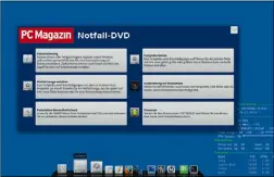  ??  ?? Das LessLinux-basierte PC-Magazin-Notfall-System bringt neben dem Assistente­n für Notfallauf­gaben einen kompletten Desktop mit Of ce & Co. mit.