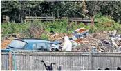  ??  ?? Forensic officers check a car at the Four Houses Corner traveller site near Burghfield Common where arrests have been made