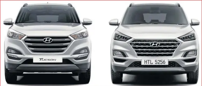  ??  ?? INGAPHAMBI­LI leHyundai Tucson endala kwesokunxe­le nelisha kwesokudla