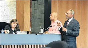  ??  ?? Gary mayoral candidate Jerome Prince, who is the Lake County assessor, and attorney Darnail Lyles on Saturday rebut allegation­s made in an election complaint.