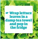  ??  ?? Wrap lettuce leaves in a damp tea towel and pop in the fridge