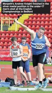  ??  ?? Morpeth’s Andrew Knight finished in the silver medal position in the under-17 men’s shot at the English Championsh­ips in Bedford