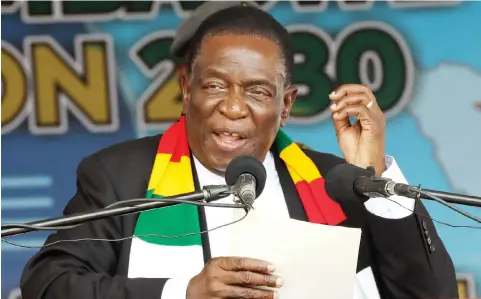  ?? ?? President Mnangagwa delivers the keynote address at the official launch of three national ICT policies and the commission­ing of the second phase of the fibre optic backbone in Somabhula, Midlands Province yesterday. — Picture: Eliah Saushoma