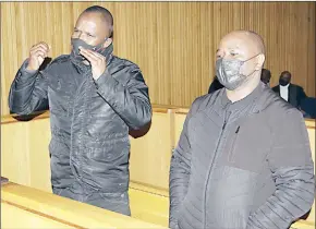  ?? ( File pics) ?? MP Mduduzi Bacede Mabuza and MP Mthandeni Dube during their remand hearing on Monday.