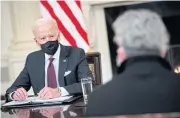  ??  ?? SPEEDING
UP: President Joe Biden speaks during a roundtable discussion on the American Rescue Plan in the State Dining Room of the White House in Washington, on Friday.