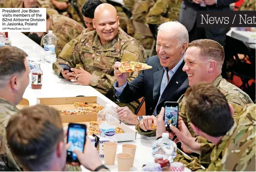  ?? (AP Photo/evan Vucci) ?? President Joe Biden visits members of the 82nd Airborne Division in Jasionka, Poland