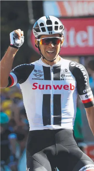  ?? Picture: GETTY IMAGES ?? Australia’s Michael Matthews celebrates his Tour de France stage win, a 181.5km ride from Blagnac to Rodez.