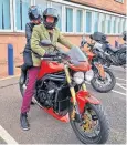  ?? ?? Did Andy How choose his trousers to deliberate­ly clash with the paint scheme of his Triumph Speed Triple 1050? We hope so!