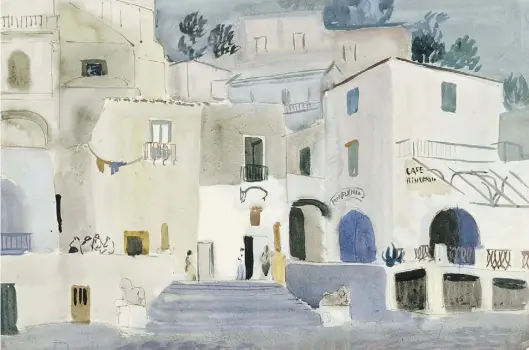  ?? BILD: Landesmuse­um Oldenburg ?? Weckt – gerade in der Pandemie – die Lust auf Urlaub und die kommende Schau „Licht des Südens – Künstler sehen Italien“: Adolf Niesmann: Caffè Flavio Gioia in Positano, 1930