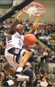  ??  ?? UConn will retire the uniforms of former stars Ray Allen, left, and Rebecca Lobo, right. The numbers 34 and 50 will become the first retired by the school during a ceremony in March.