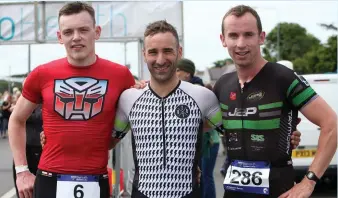  ??  ?? Gavin Corey, 3rd place, Kevin Keane, 1st and Peter Tuohy, 3rd place in the Triathlon last year.