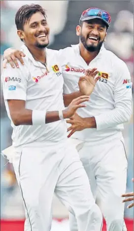 ?? BCCI ?? Suranga Lakmal (left) dismissed KL Rahul, Shikhar Dhawan and Virat Kohli to reduce India to 17/3 while not conceding a run on the opening day of the first Test at Eden Gardens on Thursday.
