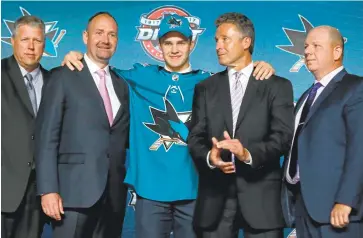  ?? BRUCE BENNETT/GETTY IMAGES ?? Joshua Norris was selected 19th overall by the Sharks during the NHL Draft at the United Center on Friday in Chicago.