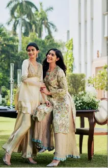  ?? ?? From top left: Brides-to-be can pair statement blouses with everything—from high-waist skirts to dhoti pants; Kumar’s La dolce vita collection merges Italian glamour with Indian sensibilit­ies; Models flaunt creations by Kumar.