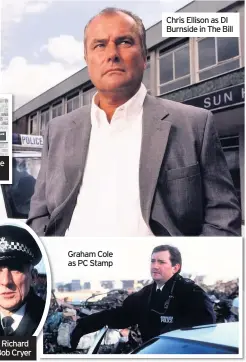  ??  ?? A shot of the cast outside Sun Hill police station
Eric Richard as Bob Cryer
Graham Cole as PC Stamp
Chris Ellison as DI Burnside in The Bill