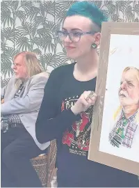  ??  ?? Callie-Anne Healey with her portrait of Rick Wakeman on Sky Arts’ Portrait Artist of the Year 2017