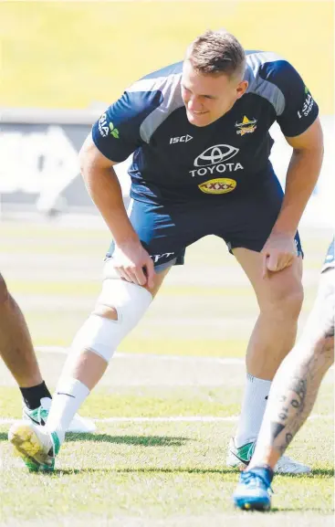  ?? Picture: AAP IMAGE/Michael Chambers ?? HARD YARDS: Coen Hess, of the Cowboys, training at 1300SMILES Stadium in Townsville yesterday for the preliminar­y final against the Sydney Roosters.