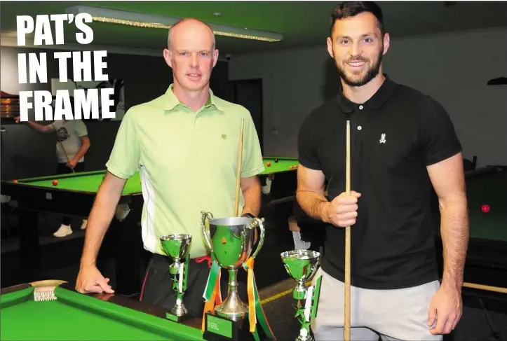  ??  ?? David J McArdle and Dundalk FC stricker, Patrick Hoban in the Embassy Snooker Club.
