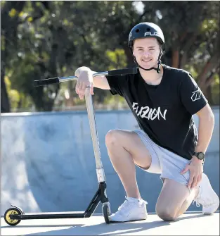  ?? Picture: PAUL CARRACHER ?? FEELING EXTREME: Horsham scooter rider Dylan Bates has been invited to compete in a qualifying round for extreme sports event Nitro World Games.