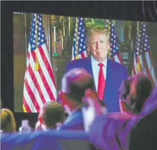  ?? // AFP ?? Intervenci­ón virtual de Trump en un foro judío en Las Vegas