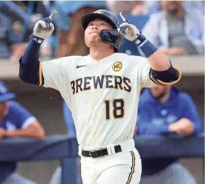  ?? JOURNAL SENTINEL FILES ?? Keston Hiura of the Milwaukee Brewers is a rising star on and off the field.