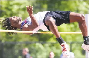  ?? Arnold Gold / Hearst Connecticu­t Media ?? Justin Forde of McMahon clears 6-6 in the high jump during the CIAC State Open Outdoor Track & Field Championsh­ip on Monday in New Britain.