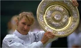  ?? Photograph: Bob Martin/Getty Images ?? Steffi Graf with the Wimbledon trophy in 1989 after defeating Martina Navratilov­a 6-2, 6-7 (1), 6-1 in the final.