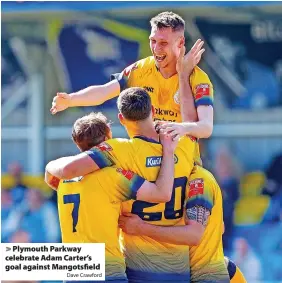  ?? Dave Crawford ?? Plymouth Parkway celebrate Adam Carter’s goal against Mangotsfie­ld