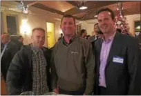  ?? KATIE KOHLER — FOR DIGITAL FIRST MEDIA ?? From left, Thomas Lepera, Bob Cresswell and Eric Dean attend the Norristown Chamber of Commerce mixer at Elmwood Park Zoo, Tuesday, Dec. 5, 2017.