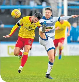  ??  ?? Partick’s Reece Cole, left, and Morton’s Kyle Jacobs in action