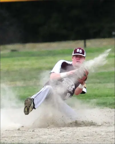 ?? Photo by Ernest A. Brown ?? The biggest difference between Navigant’s 0-4 start to the season last week and back-to-back wins this week is defense. Woonsocket shortstop Harrison Blais (above) was particular­ly impressive in Wednesday night’s 1-0 victory over NEFL at Renaud Field.