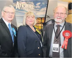  ??  ?? Success Julie Dettbarn was elected to serve the people of Kyle along with Tory councillor Arthur Spurling and Labour councillor Andy Campbell, right