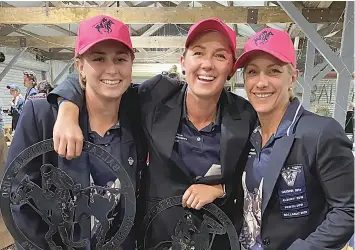  ?? ?? Trafalgar players Taylor Radford, Katie Martin and Kim Templeton were part of the Victorian women’s team to be runners-up at the national polocrosse championsh­ips. Kim also was named best number one and best overall women’s player.