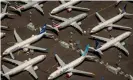  ?? Photograph: Gary He/EPA ?? Boeing 737 Max aircraft recalled to the company’s Seattle base in 2019 after two of the planes crashed. That grounding has compounded Boeing’s latest losses.