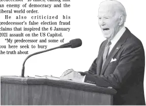  ?? SHAWN THEW/POOL/AGENCE FRANCE-PRESSE ?? UNITED States President Joe Biden delivers the State of the Union address in the House Chamber of the US Capitol in Washington, DC.