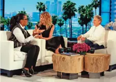  ??  ?? In this photo released by Warner Bros., Oprah Winfrey, left, and Laura Dern appear with host Ellen DeGeneres at a taping of “The Ellen DeGeneres Show” in Burbank, California.