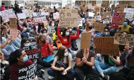  ?? Photograph: Jonathan Brady/PA ?? Protests outside the Department for Education in London on Sunday over last week’s Alevel results.